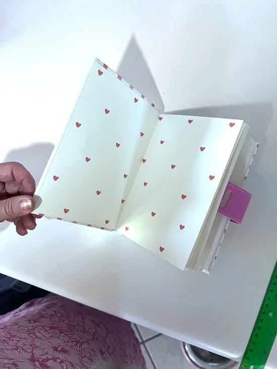 Notebook Journal Diary with Heart Lock & Key Pink Hearts & Stripes on White. - Picture 5 of 15